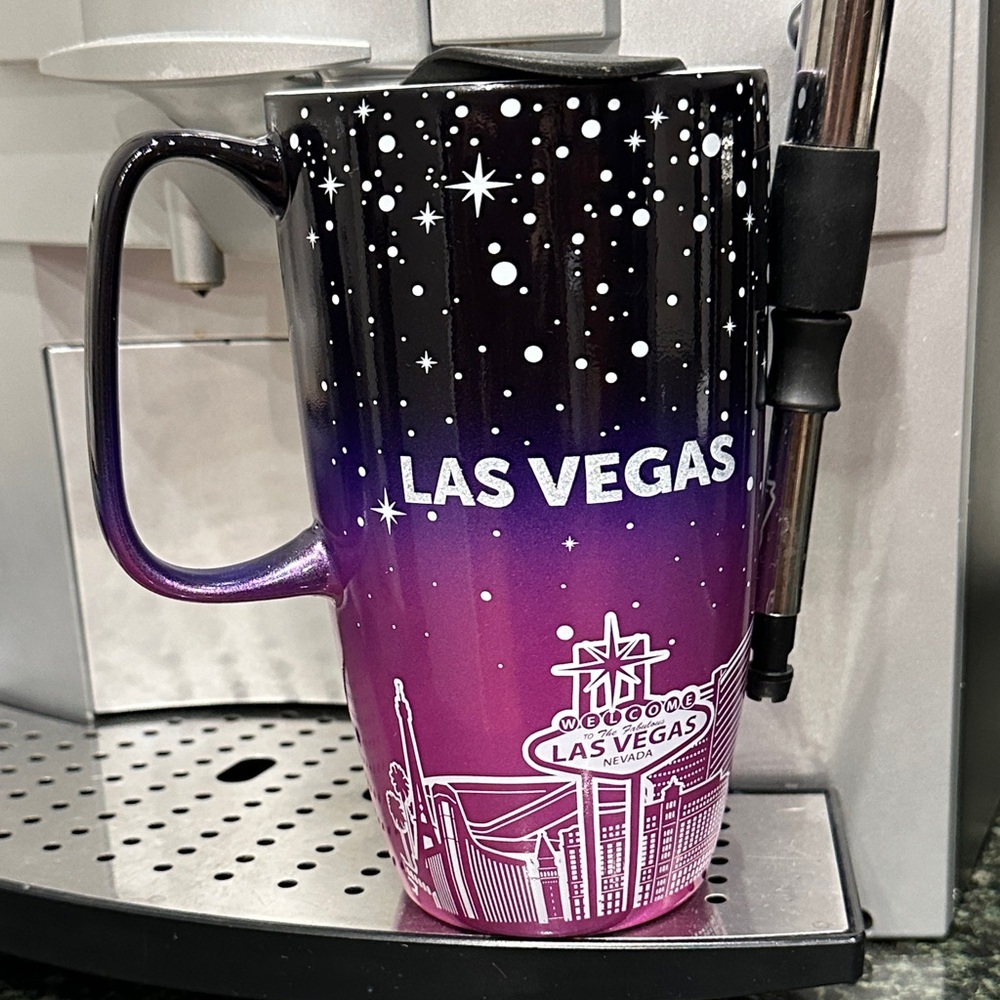 Las Vegas tall ceramic souvenir coffee Gradient Mug purple stars landmarks NEW